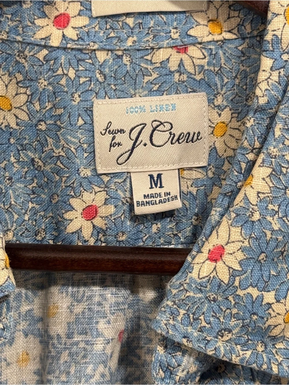 J. Crew Men's Blue Floral Short-Sleeve Button-Up Shirt —100% Linen